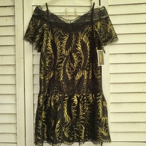 NWT Juicy Couture Black Label Gold Petrel Lurex Lace Dress XS